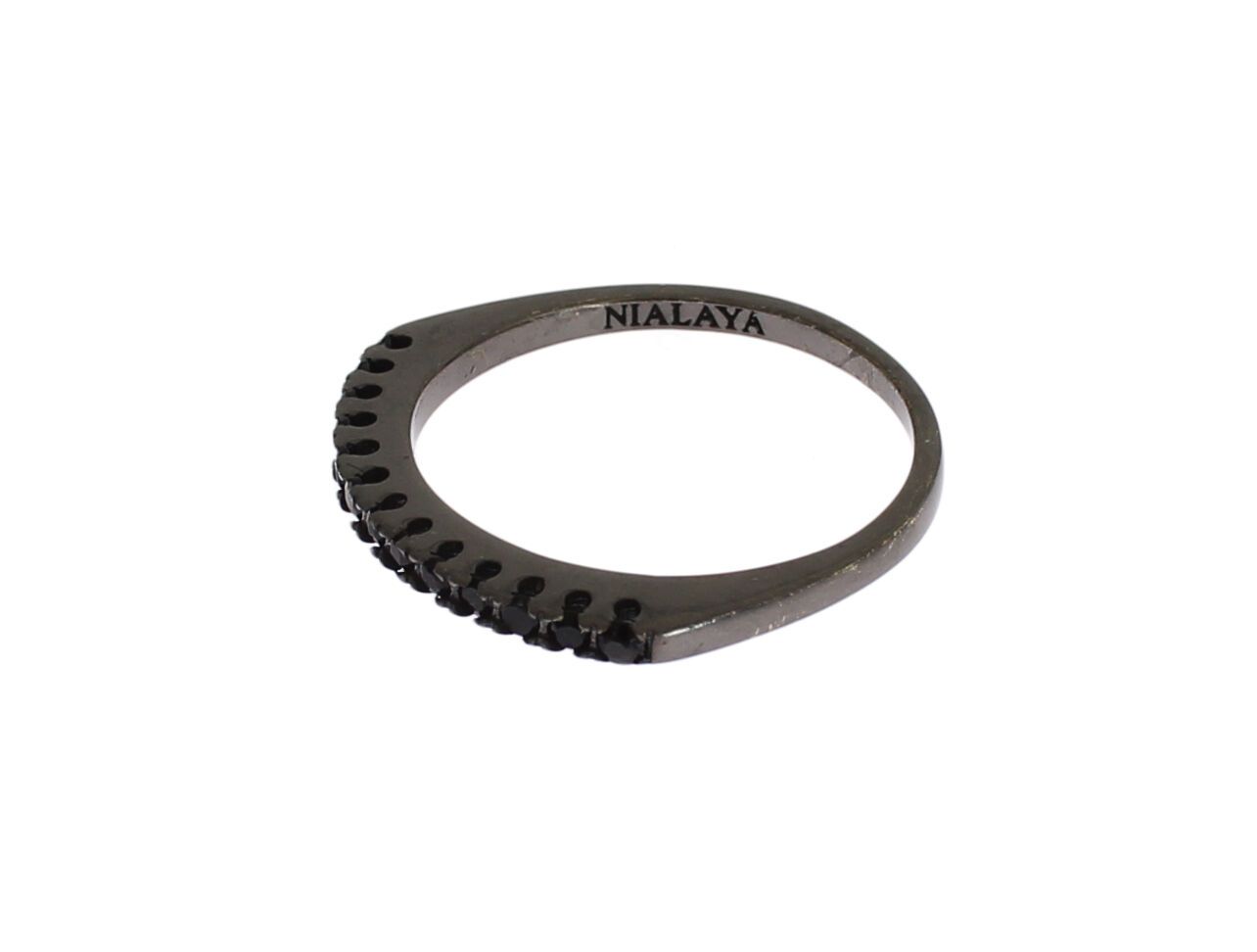 Nialaya Elegant Ring with Black Crystal in Sterling Silver