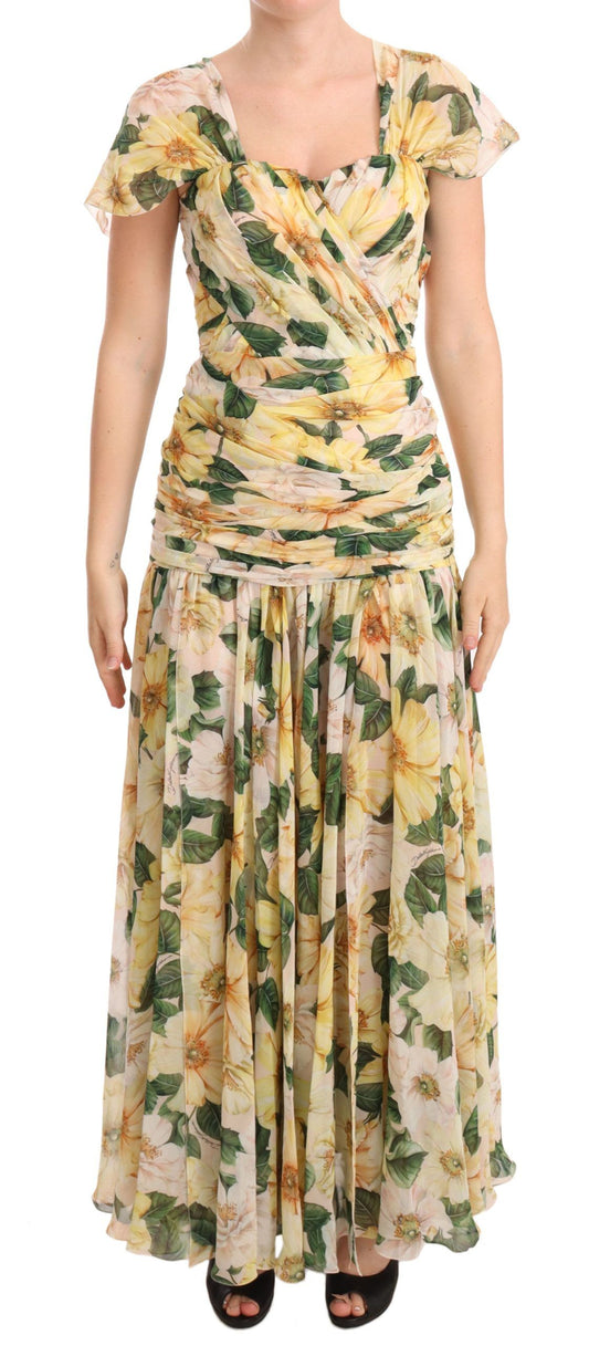 Dolce &amp; Gabbana Floral Elegance Silk Pleated Maxi Dress