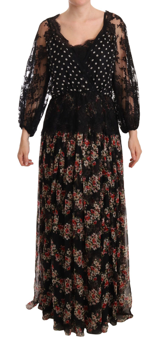 Dolce &amp; Gabbana Elegant floral lace maxi dress with polka dots