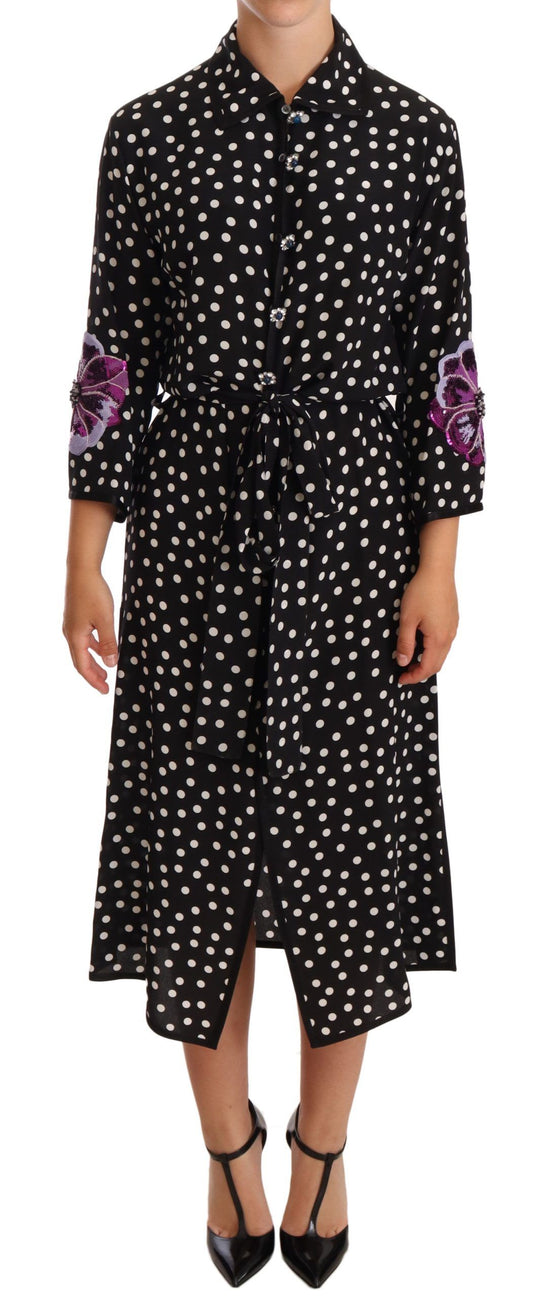 Dolce &amp; Gabbana Elegant polka dot silk midi dress with sequins