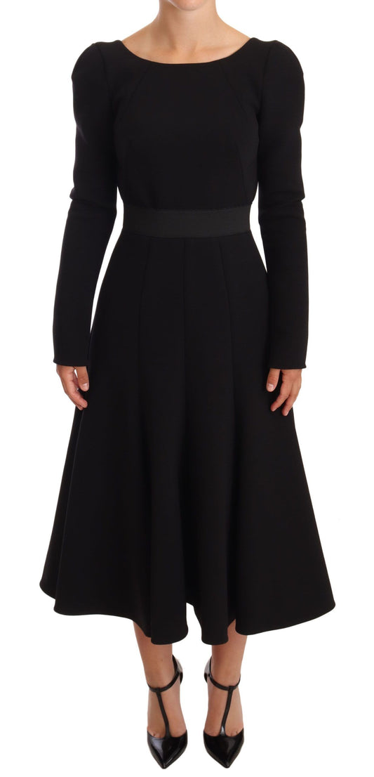 Dolce &amp; Gabbana Elegant Black Stretch Mid-Calf Sheath Dress