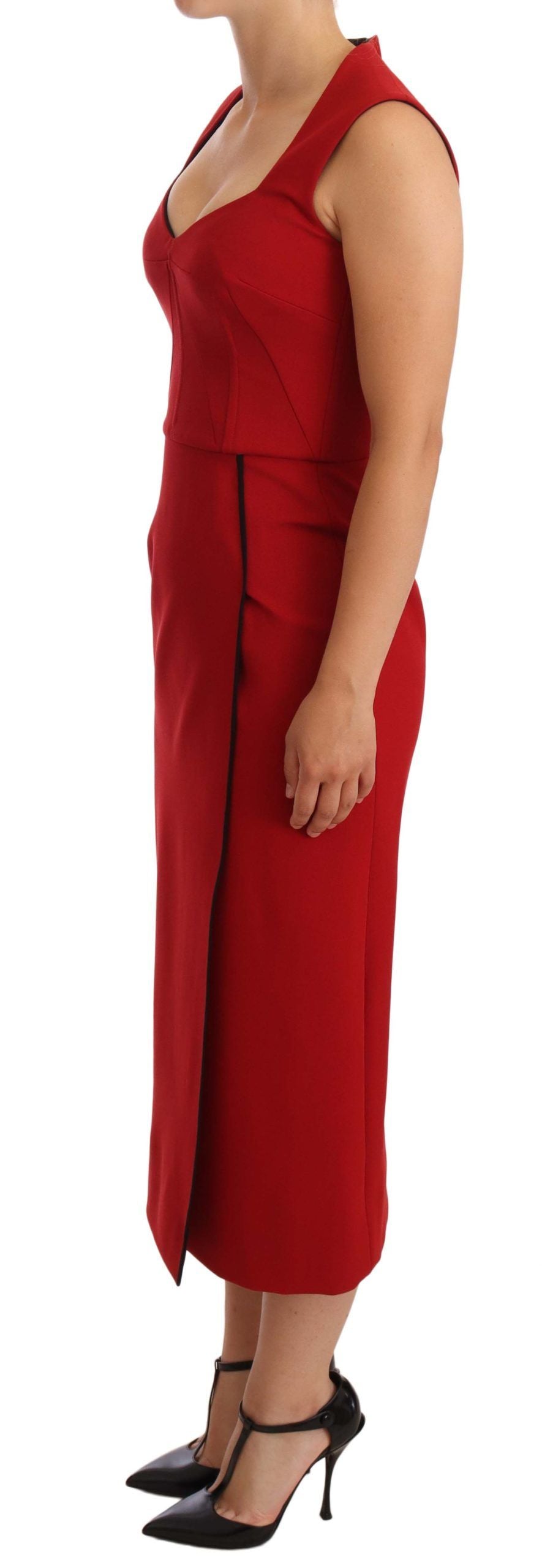 Dolce &amp; Gabbana Elegant Midi Dress with Sweetheart in Red