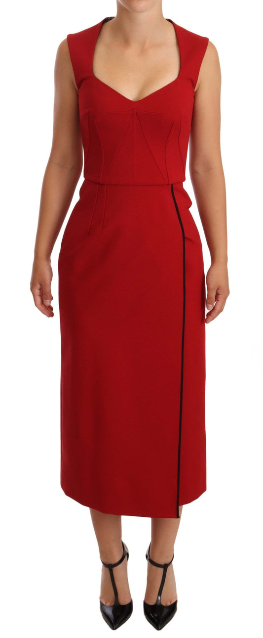 Dolce &amp; Gabbana Elegant Midi Dress with Sweetheart in Red