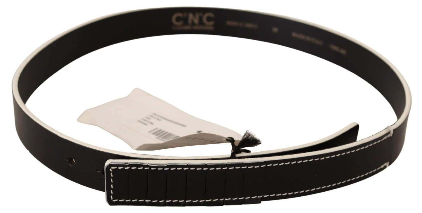 Costume National Chic fashion belt made of black leather with white accents