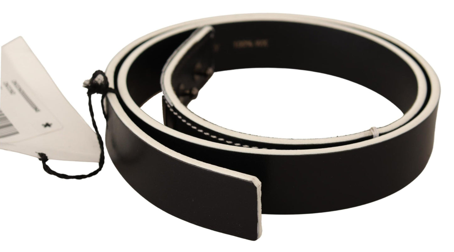 Costume National Chic fashion belt made of black leather with white accents