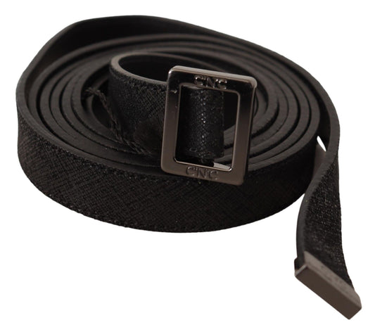 Costume National Chic black leather belt with metal buckle