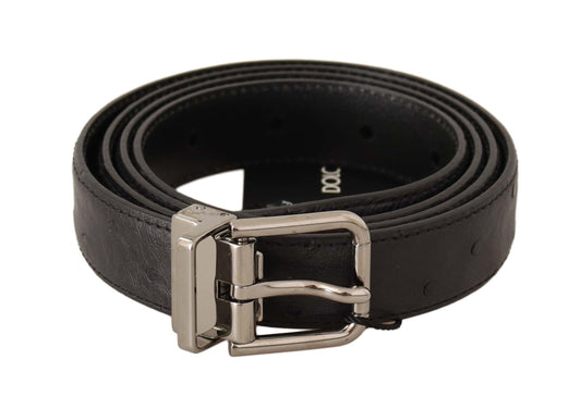 Dolce &amp; Gabbana Elegant black leather belt with silver buckle