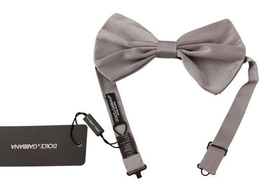 Dolce &amp; Gabbana Elegant Silver Gray Silk Bow Tie