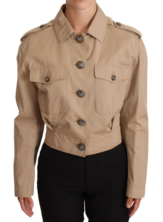 Dolce & Gabbana Elegante Cropped Jacket aus Baumwolle in Beige