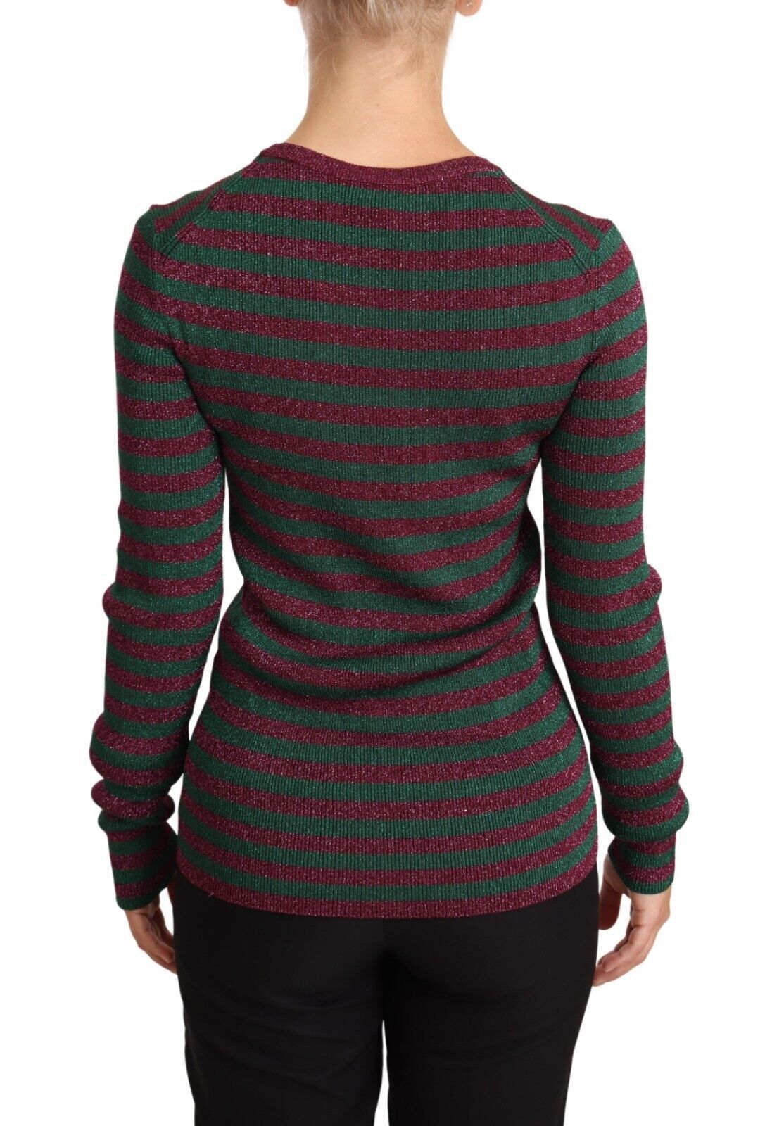 Dolce &amp; Gabbana Elegant maroon and green striped round neck sweater