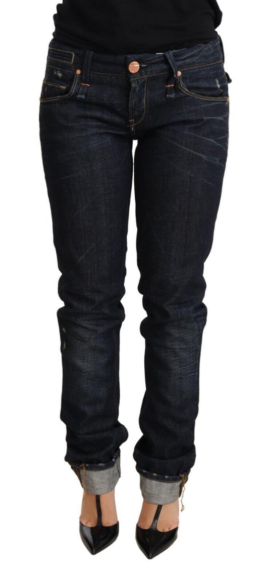 Acht Elegante Skinny Jeans mit niedriger Taille in Dunkelblau