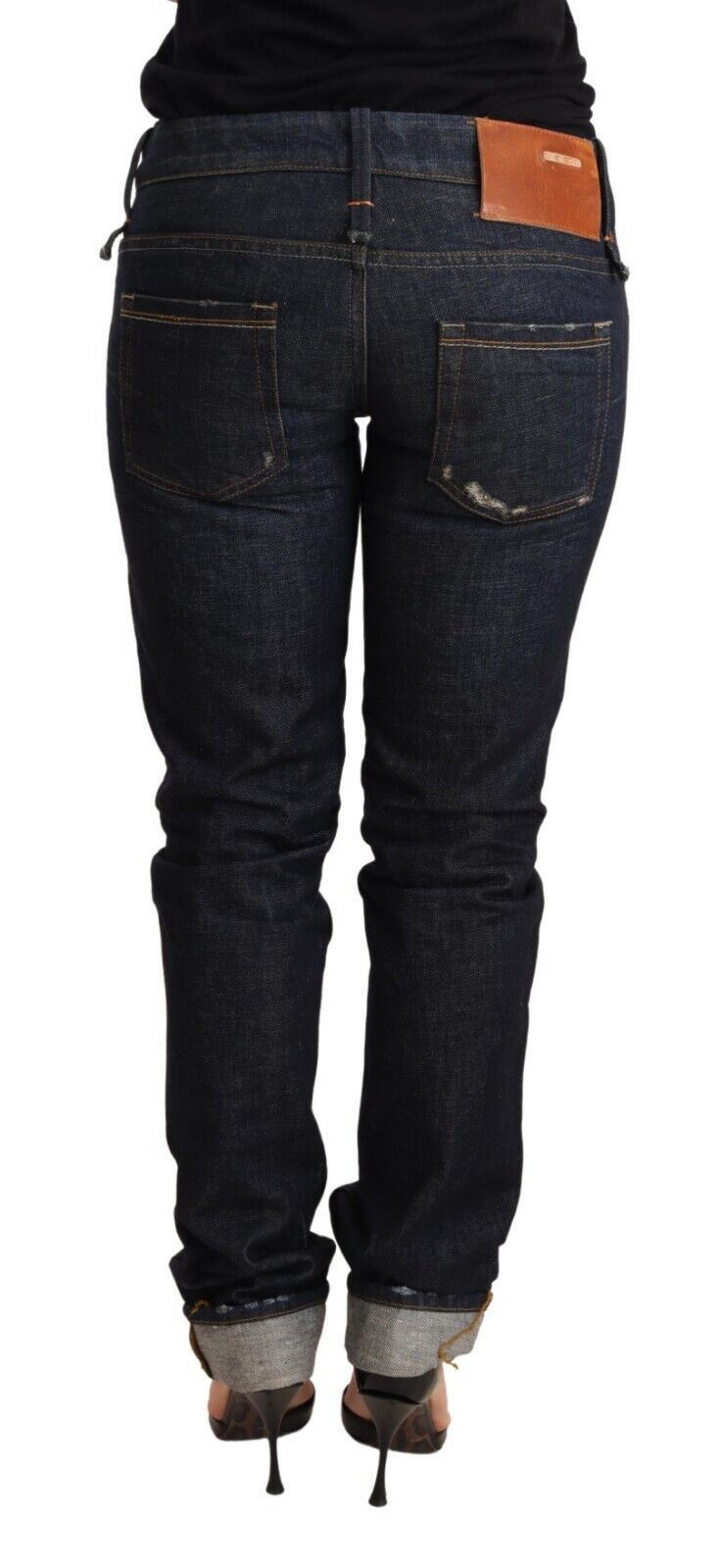 Acht Elegante Skinny Jeans mit niedriger Taille in Dunkelblau