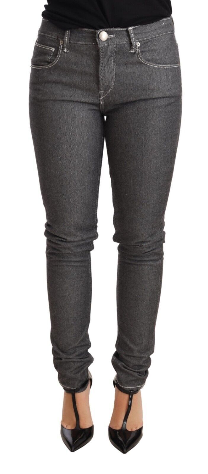 Eight Elegant Grey Mid Waist Skinny Jeans