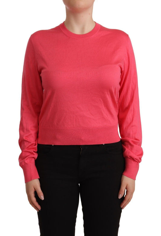 Dolce & Gabbana Eleganter rosa Seidenpullover mit Rundhalsausschnitt