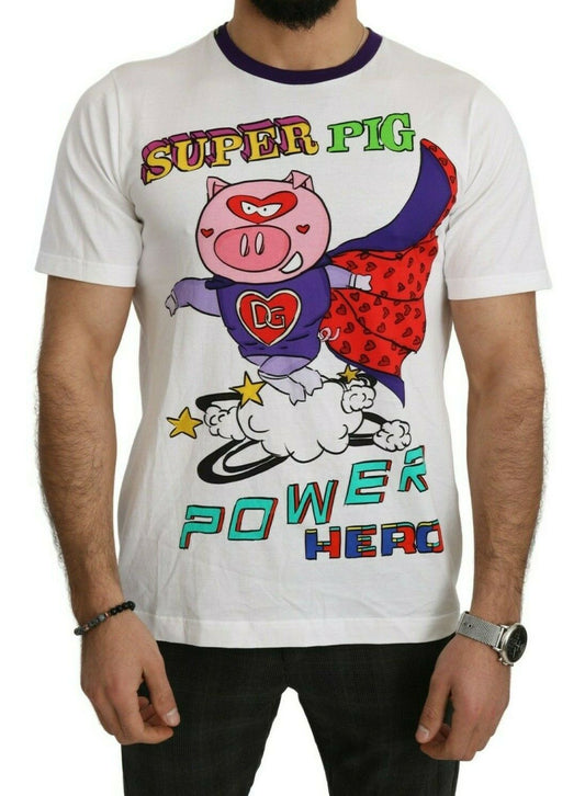 Dolce & Gabbana Schickes weißes T-Shirt mit Schweinemotiv aus Baumwolle