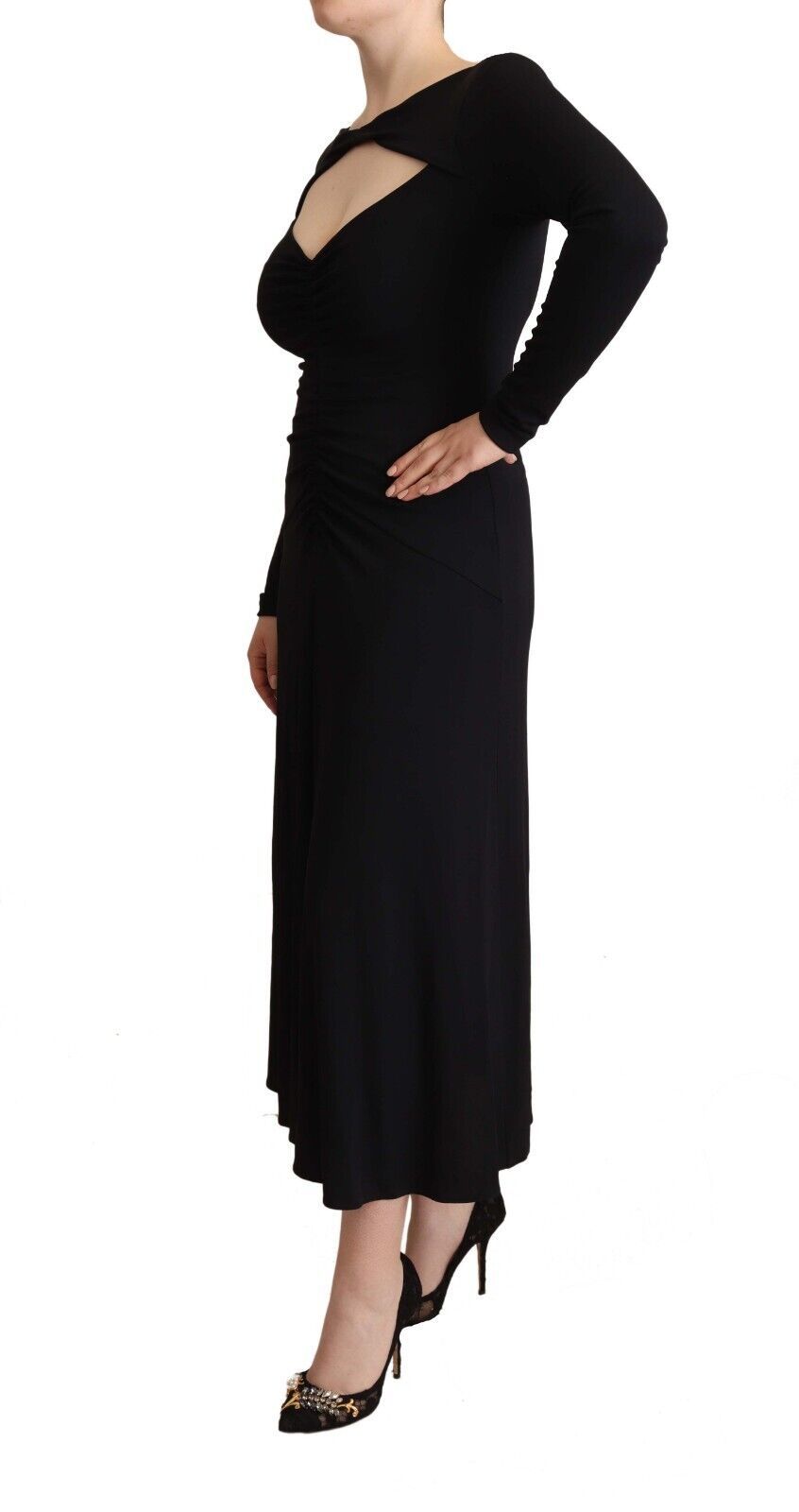 PINKO Elegant Black Nylon Stretch Maxi Mekko