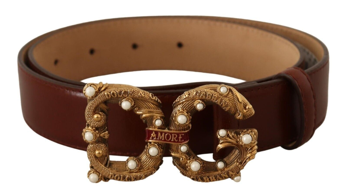 Dolce &amp; Gabbana Elegant Amore Belt in Leather with Pearl Decoration