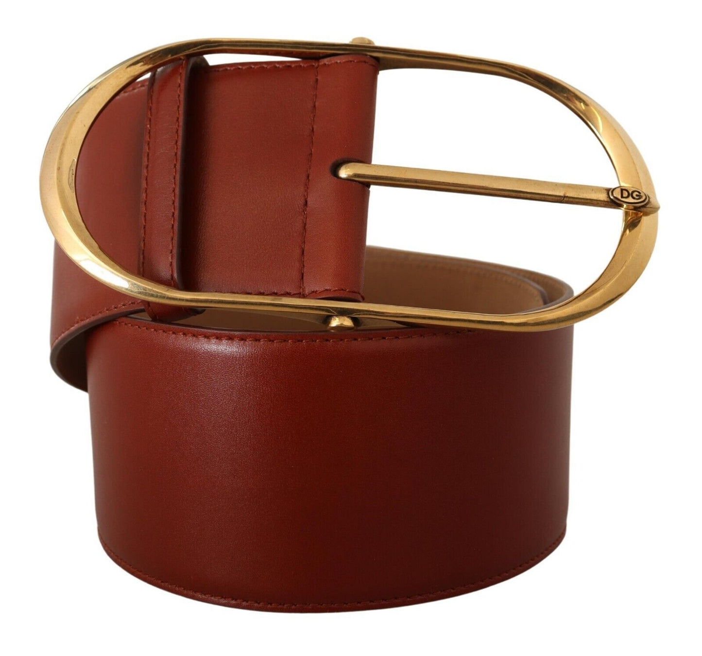 Dolce &amp; Gabbana Elegant chestnut brown leather belt with gold accents