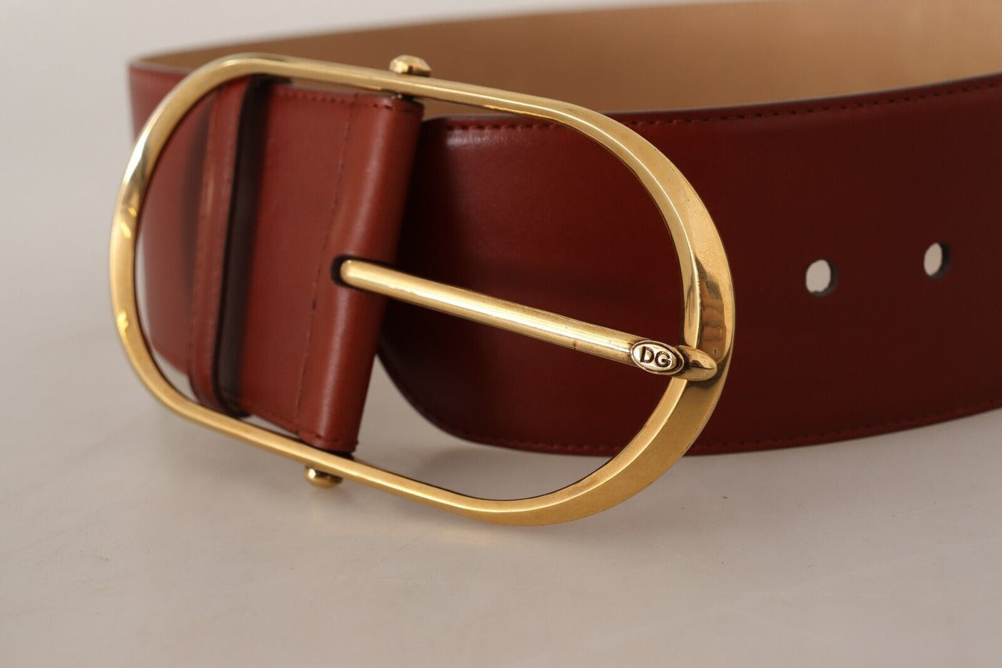 Dolce &amp; Gabbana Elegant chestnut brown leather belt with gold accents