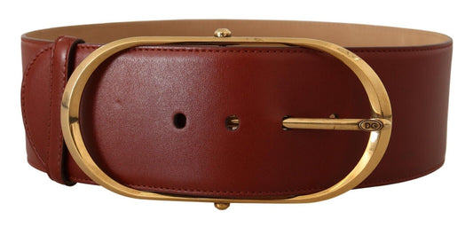 Dolce &amp; Gabbana Elegant chestnut brown leather belt with gold accents