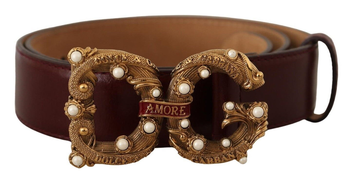 Dolce &amp; Gabbana Elegant Amore belt in burgundy leather