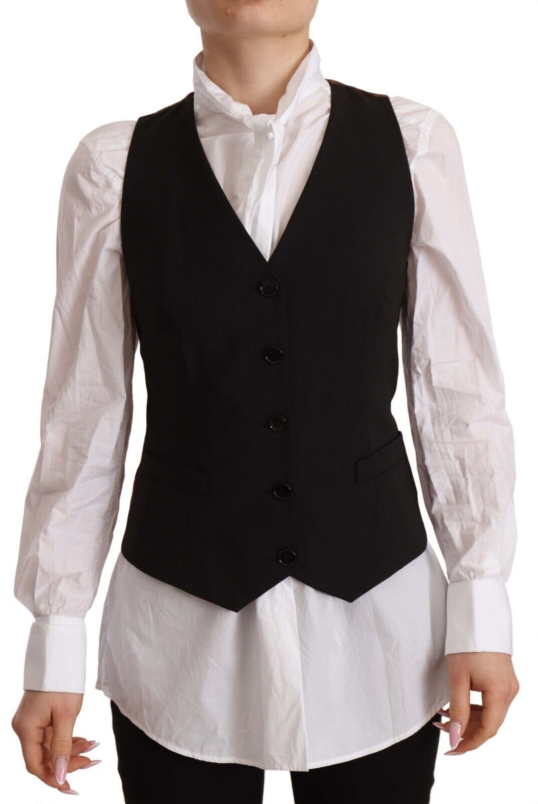 Dolce &amp; Gabbana Elegant Black Vest Top with Buttons