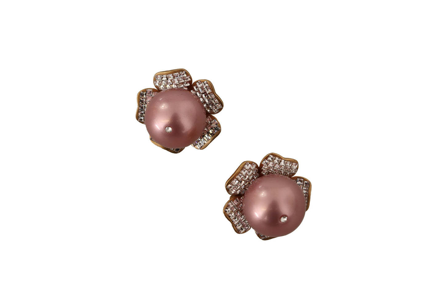 Dolce &amp; Gabbana Elegant Floral Crystal Pearl Clip Earrings