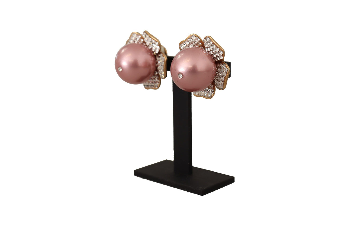 Dolce &amp; Gabbana Elegant Floral Crystal Pearl Clip Earrings