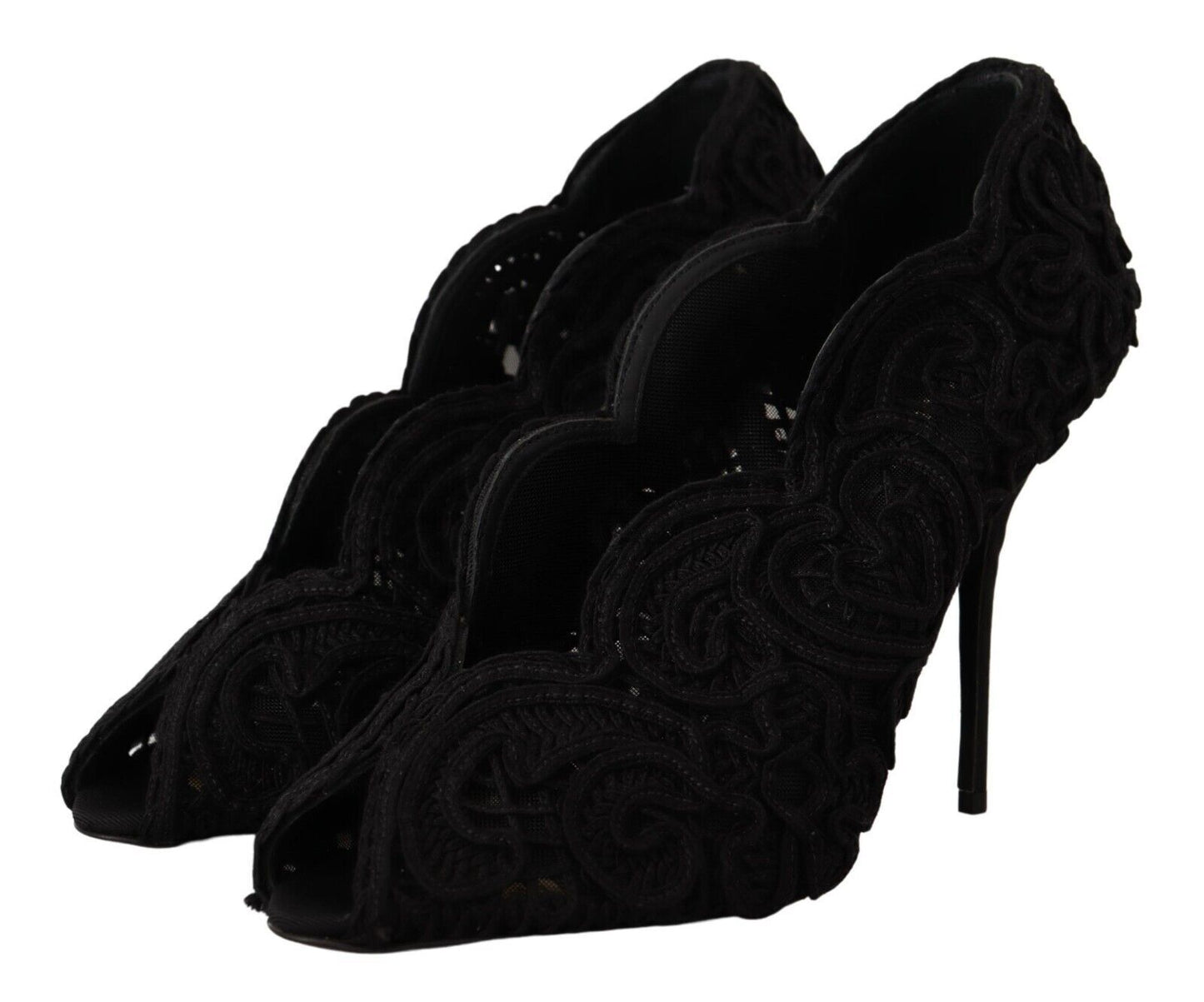 Dolce &amp; Gabbana Elegant Black Lace Stiletto Korkokengät