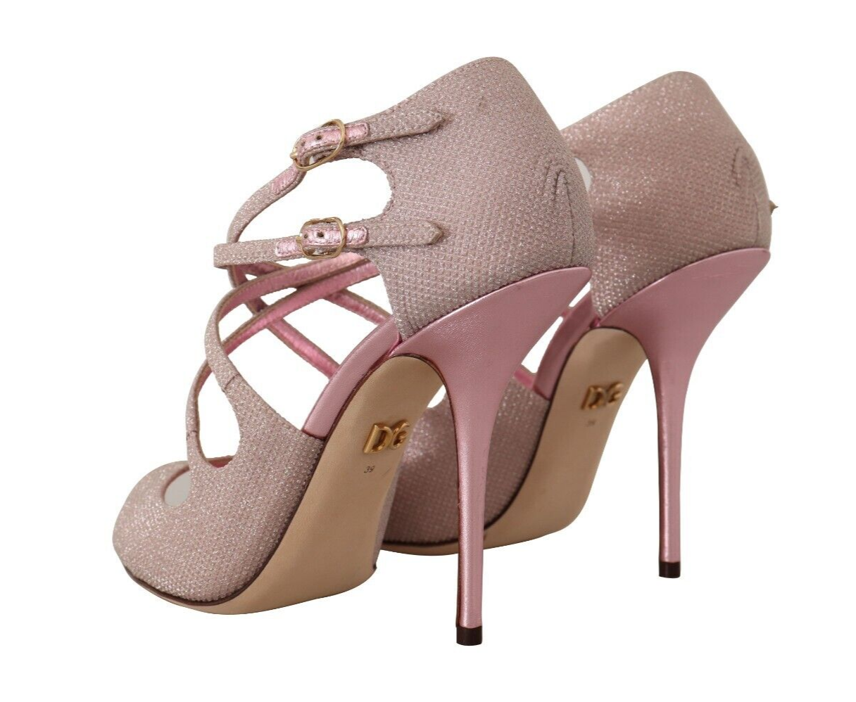 Dolce &amp; Gabbana Pink Glitter Peep Toe -korkokengät sandaalit