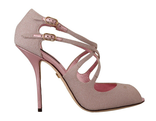 Dolce &amp; Gabbana Pink Glitter Peep Toe -korkokengät sandaalit