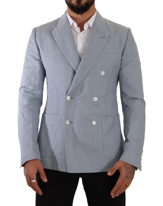 Dolce & Gabbana Eleganter schmal geschnittener hellblauer zweireihiger Blazer