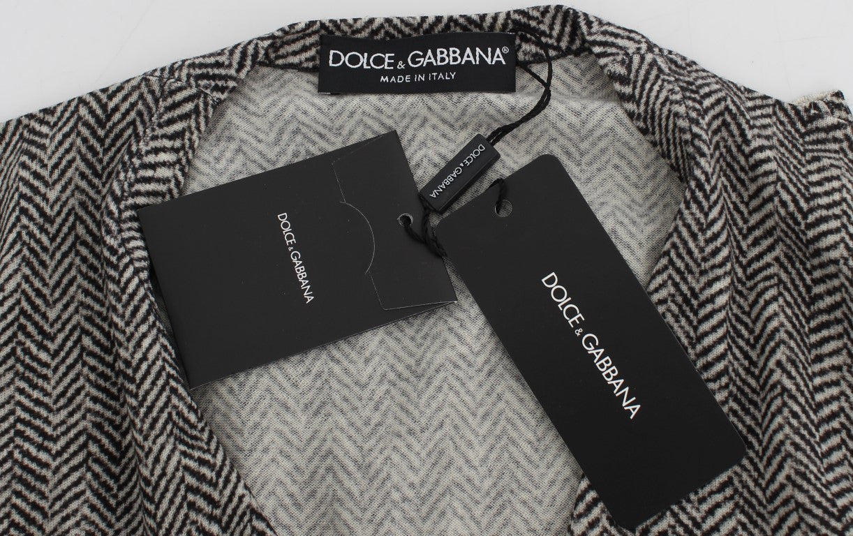 Dolce & Gabbana Elegante Strickjacke aus schwarzer und weißer Wolle