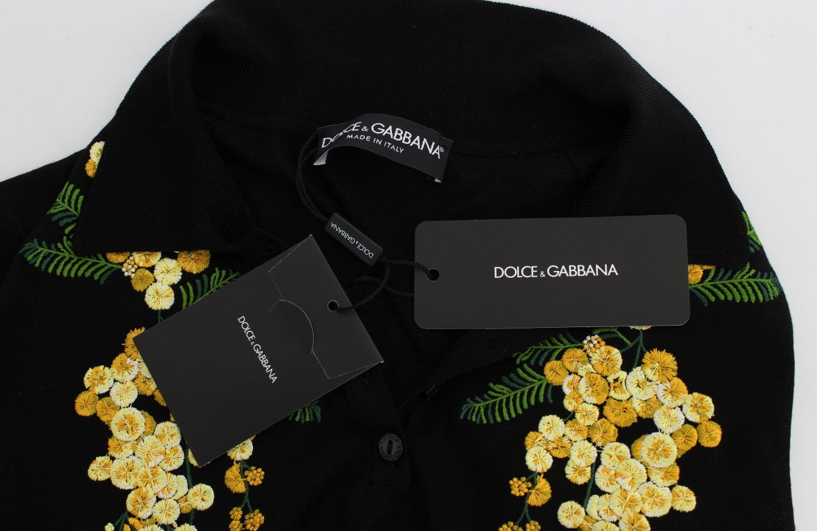 Dolce & Gabbana Elegantes schwarzes Polohemd aus geblümter Seide