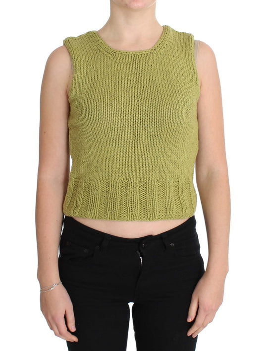 PINK MEMORIES Chic green sleeveless knitted vest sweater