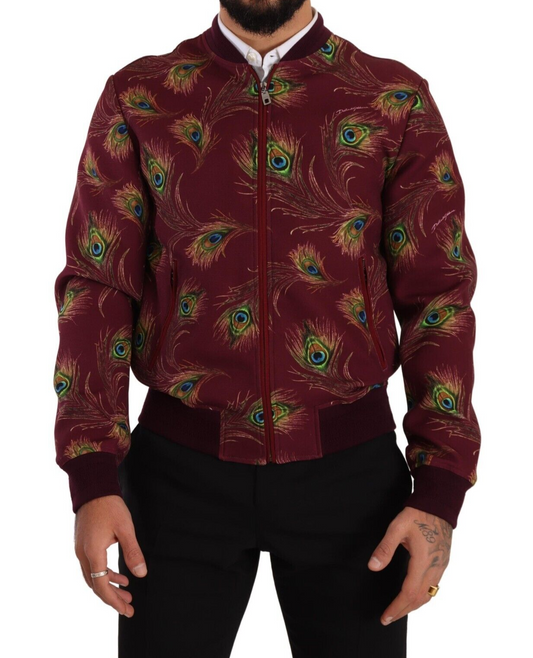 Dolce &amp; Gabbana Bright red peacock print bomber jacket