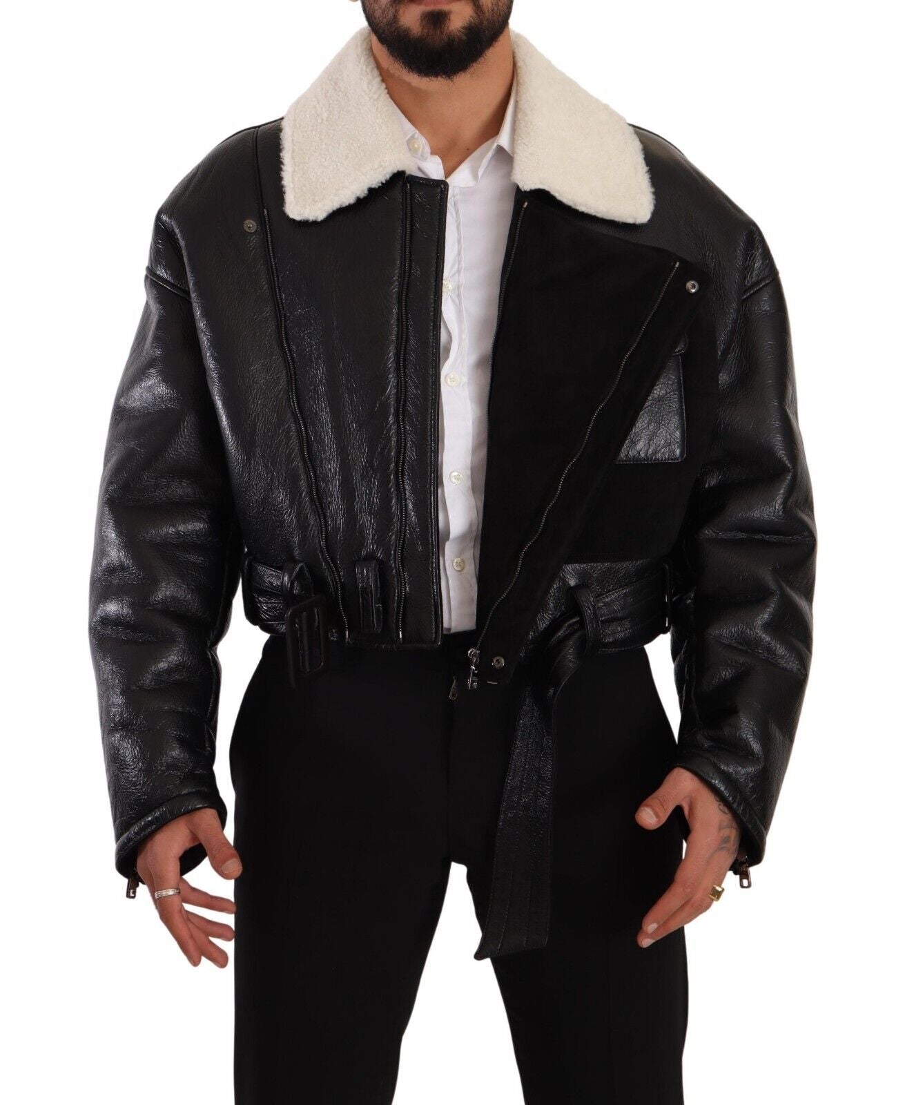 Dolce & Gabbana Elegante Bikerjacke aus Shearling