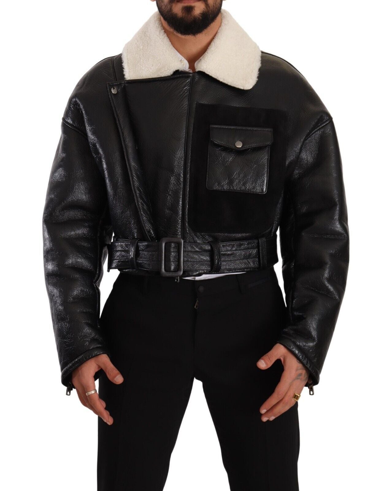 Dolce & Gabbana Elegante Bikerjacke aus Shearling