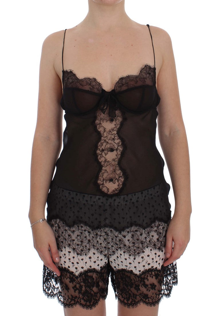 Dolce & Gabbana Elegantes schwarzes Seiden-Spitzen-Dessous-Chemise