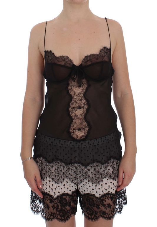 Dolce &amp; Gabbana Elegant Black Silk Lace Lingerie Chemise