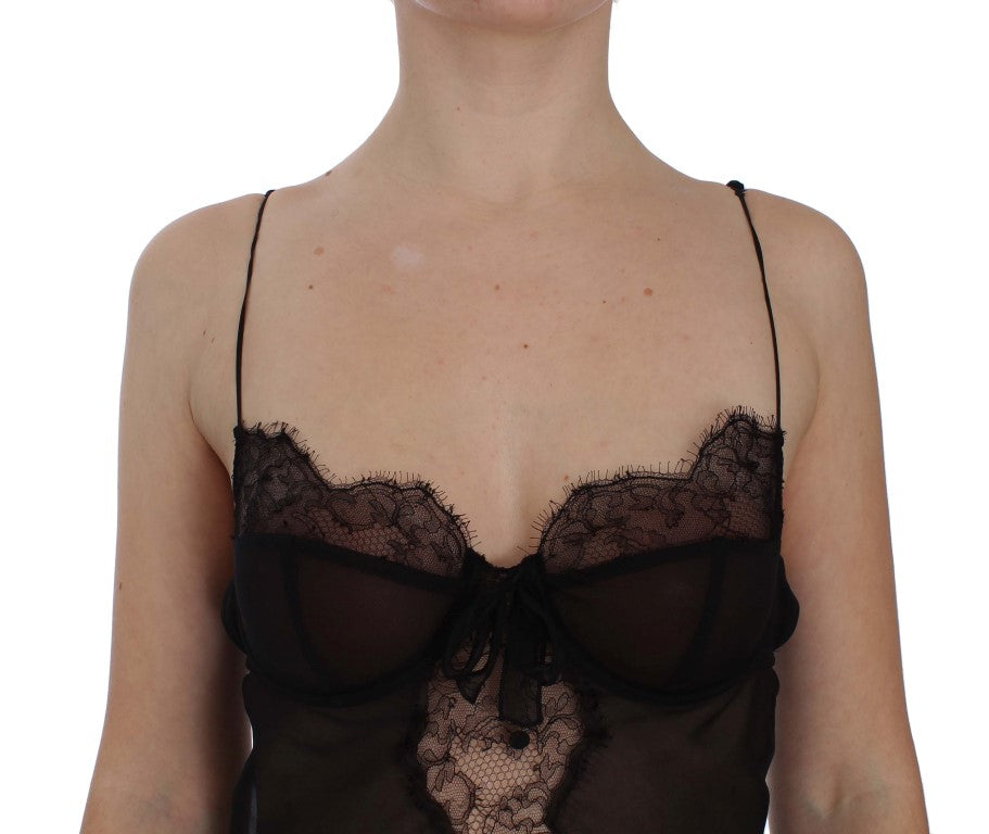 Dolce & Gabbana Elegantes schwarzes Seiden-Spitzen-Dessous-Chemise