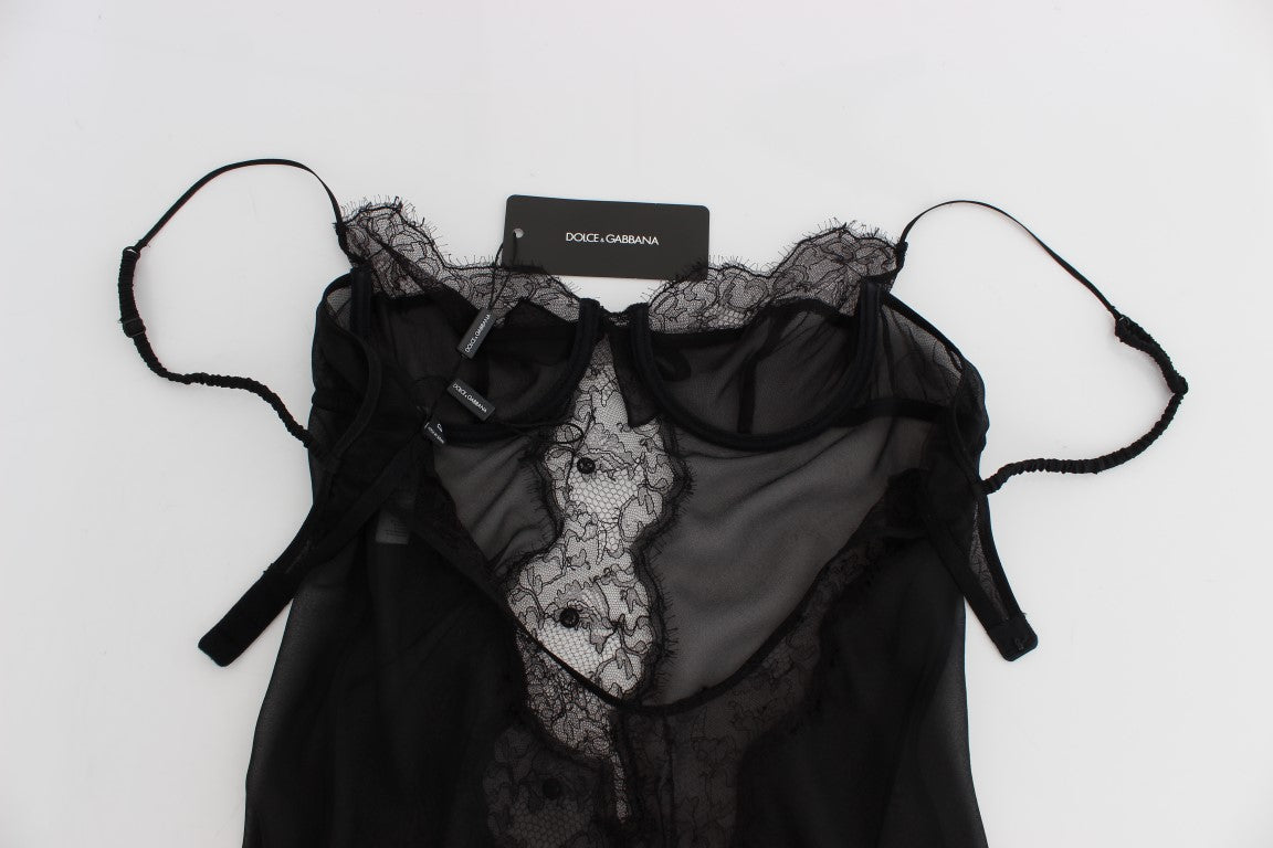 Dolce & Gabbana Elegantes schwarzes Seiden-Spitzen-Dessous-Chemise