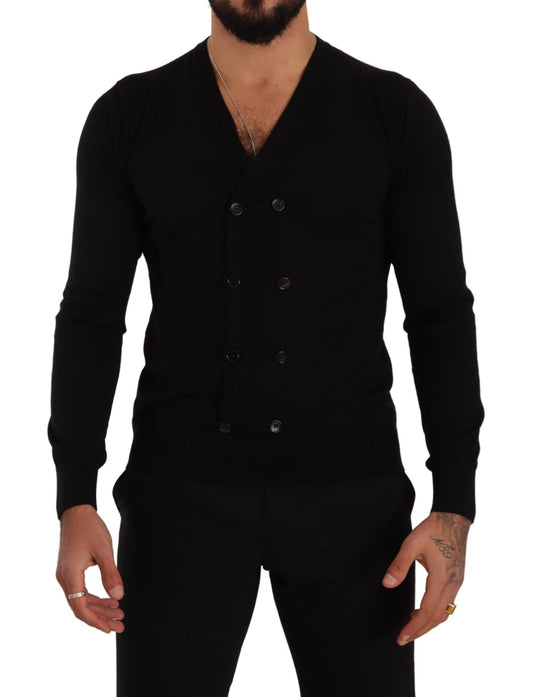 Dolce &amp; Gabbana Elegant black cashmere cardigan with V-neck