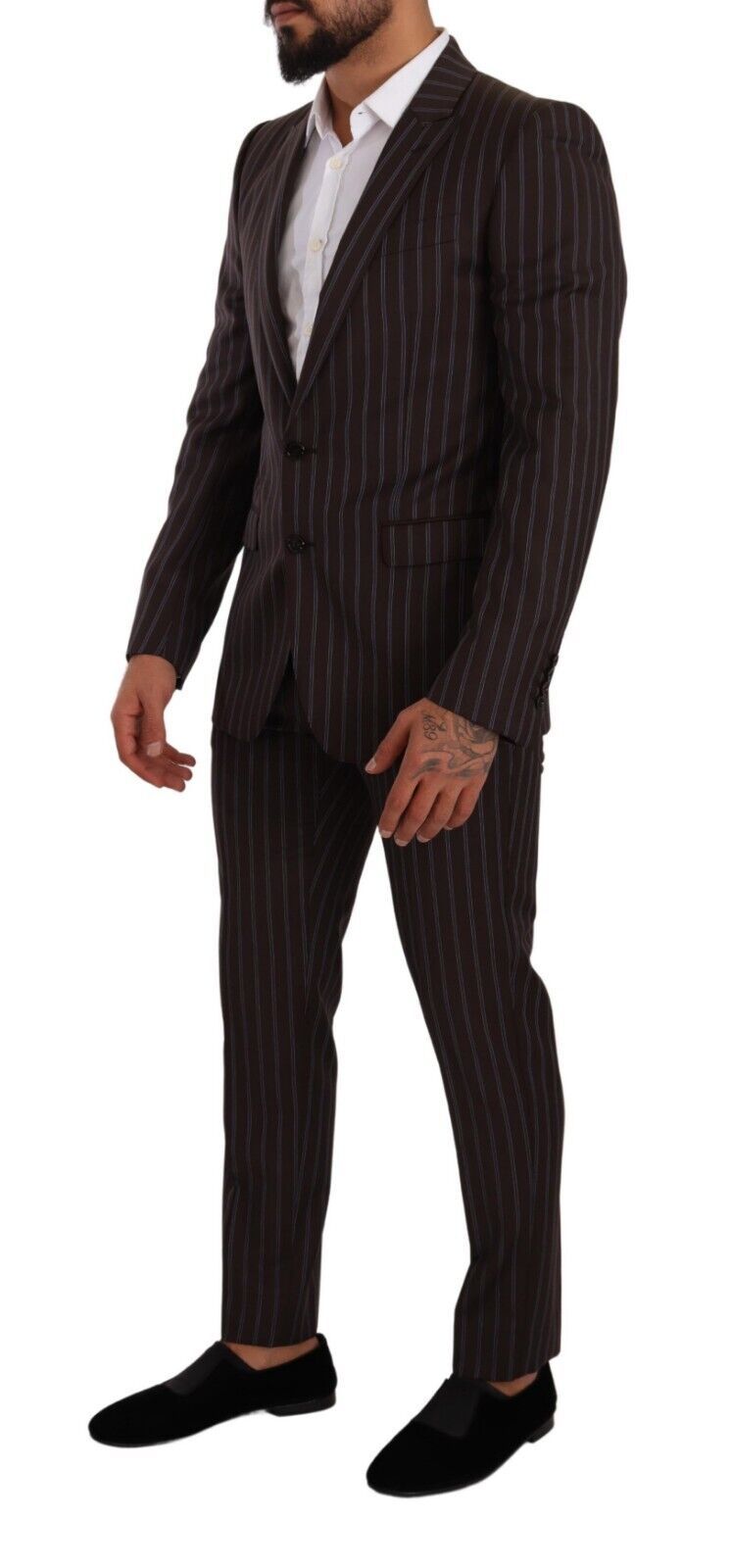 Dolce &amp; Gabbana Elegant Maroon Striped Slim Fit -puku