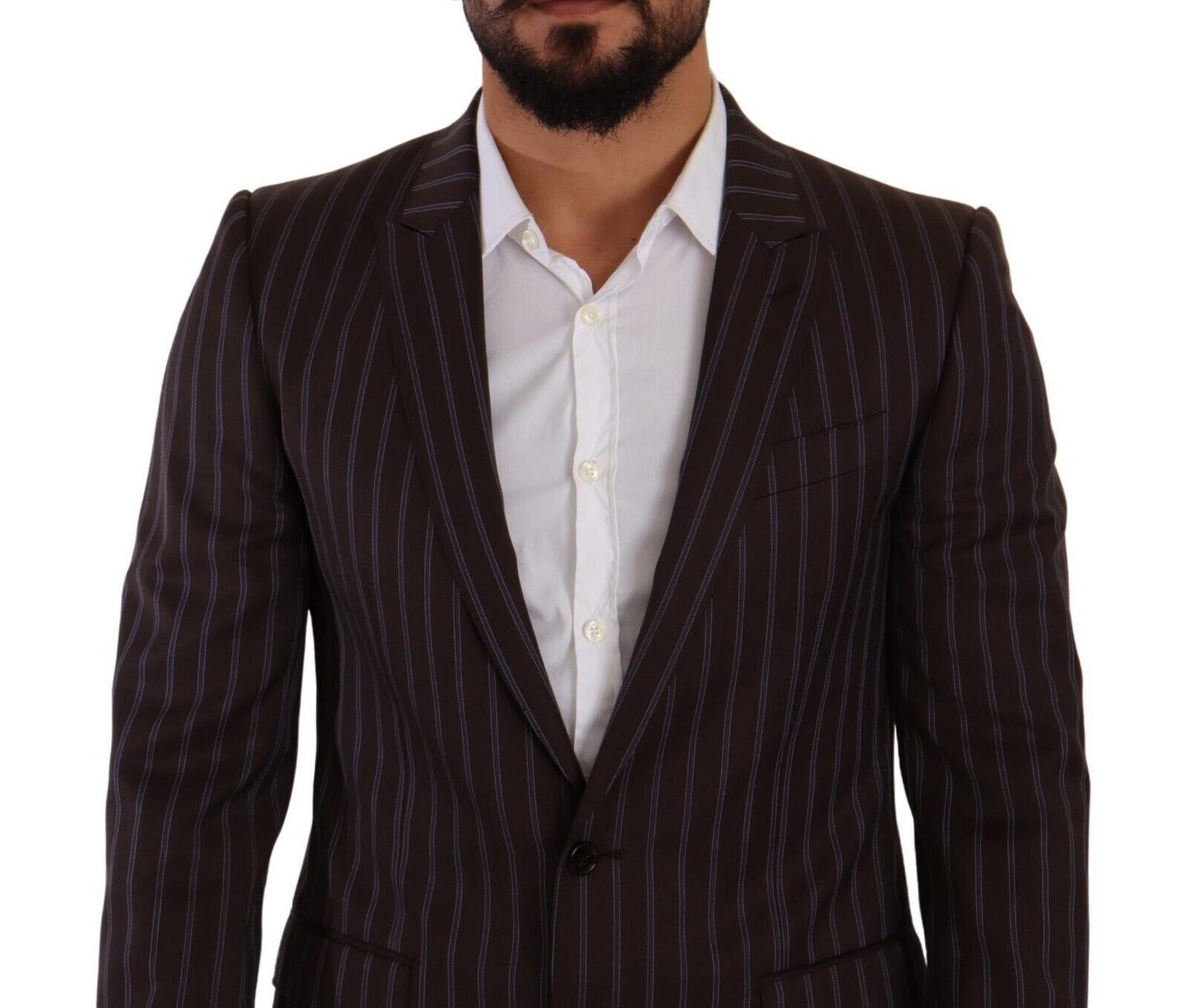 Dolce &amp; Gabbana Elegant Maroon Striped Slim Fit -puku