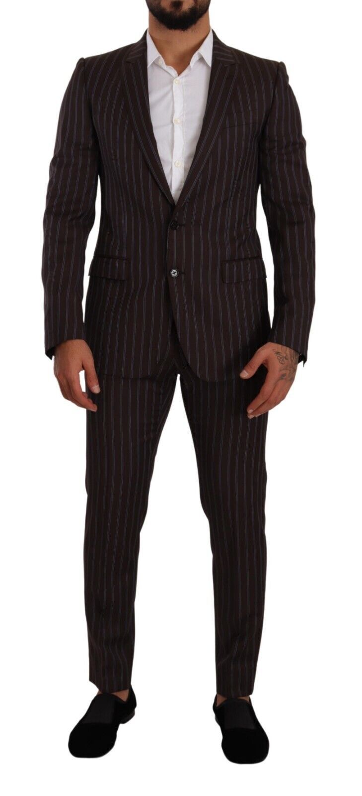 Dolce &amp; Gabbana Elegant Maroon Striped Slim Fit -puku