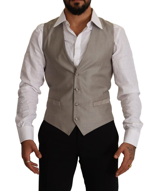 Dolce &amp; Gabbana Elegant Single-Breasted Dress Vest in Beige