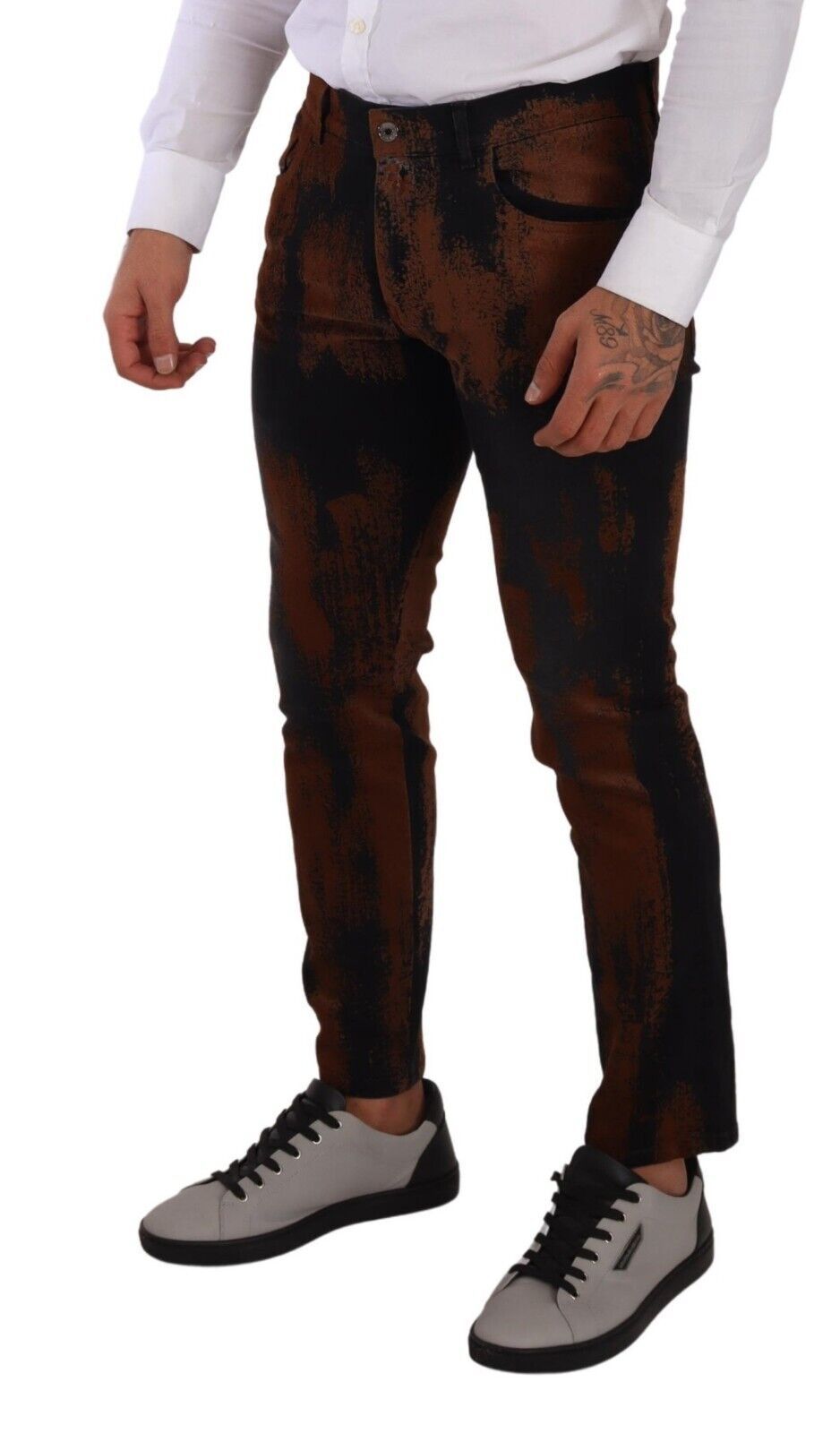 Dolce & Gabbana Schicke schwarz-braune Tie-Dye Slim Fit Jeans