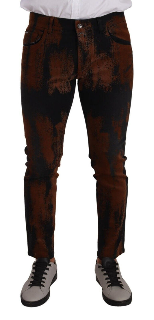 Dolce & Gabbana Schicke schwarz-braune Tie-Dye Slim Fit Jeans