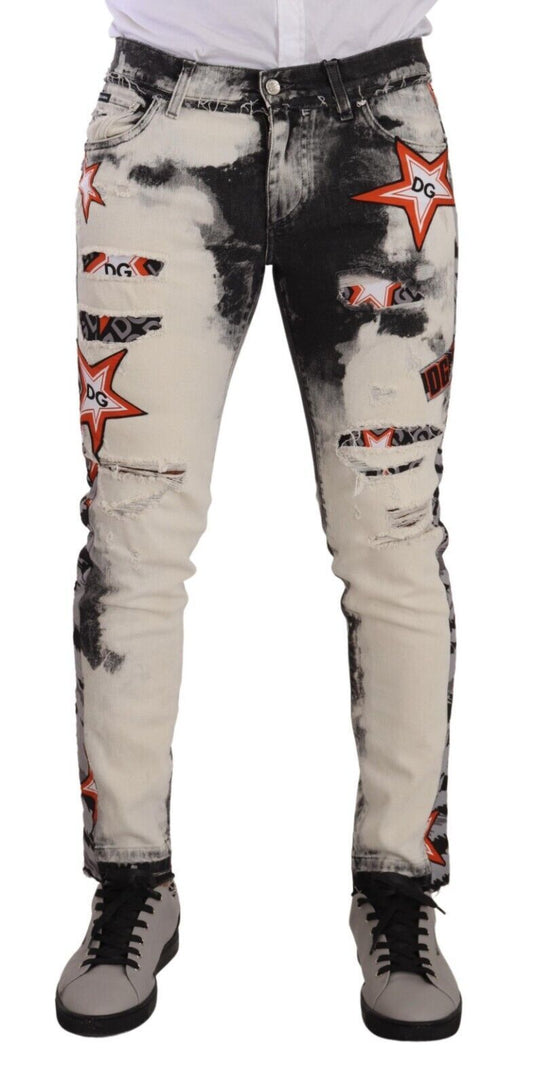 Dolce &amp; Gabbana Chic Slim Fit Denim Jeans with Star Motif